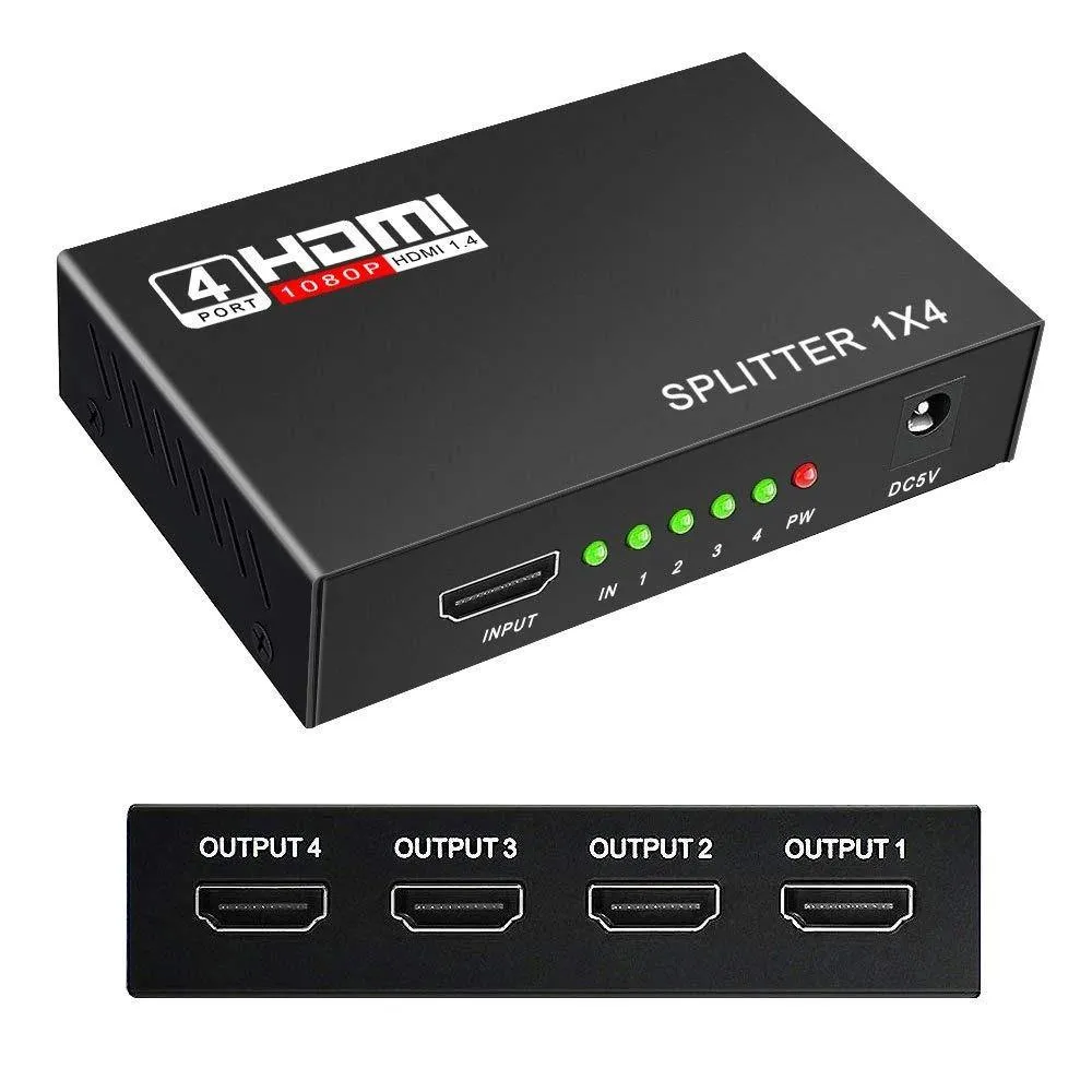 1 to 4 HDMI Splitter Adapter Converter for HDTV, 3D, TV, PC Computer Laptop