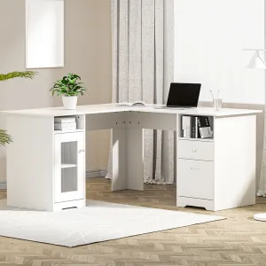 150cm Computer Desk Shelf Cabinet L-Shape - White