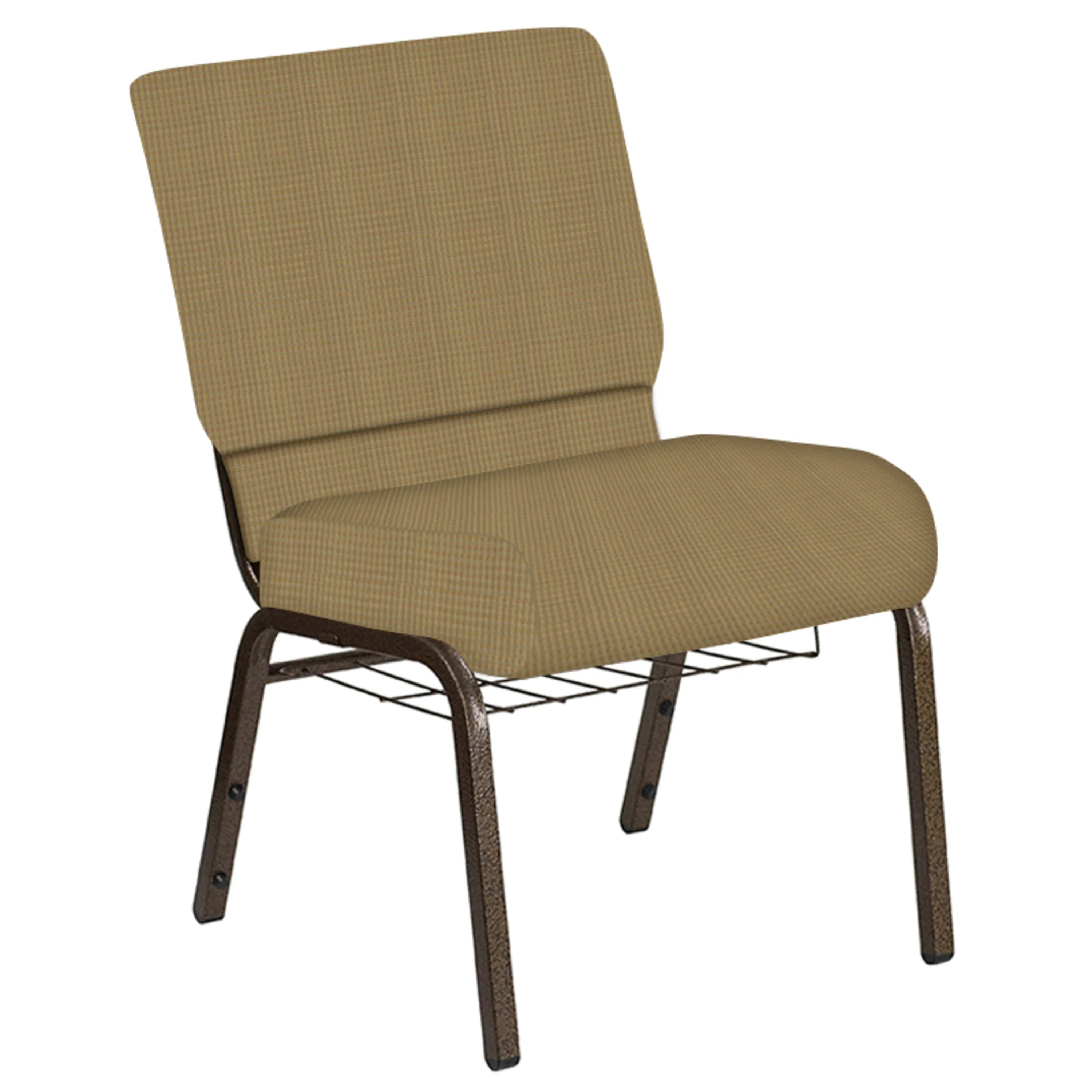 21''W Church Chair in Mainframe Fabric with Book Rack - Gold Vein Frame