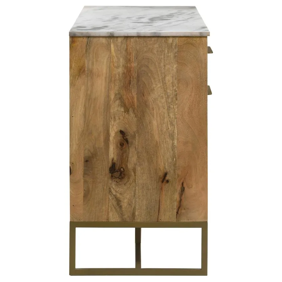 3-door Accent Cabinet with Marble Top Natural and Antique Gold