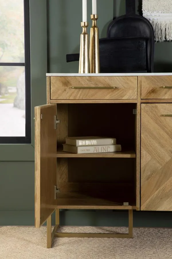 3-door Accent Cabinet with Marble Top Natural and Antique Gold