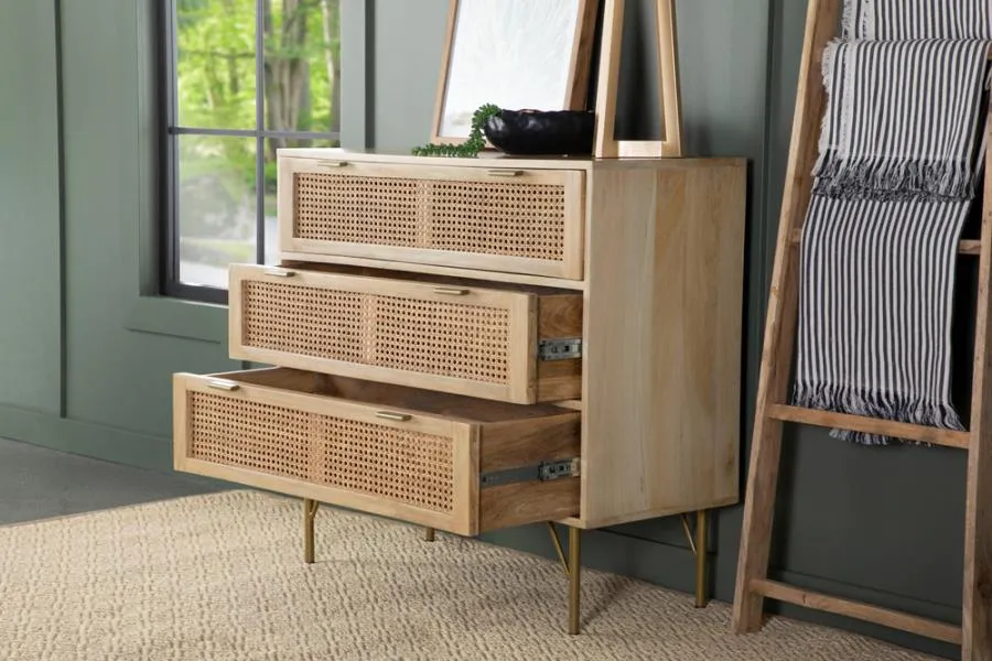 3-drawer Accent Cabinet Natural and Antique Brass