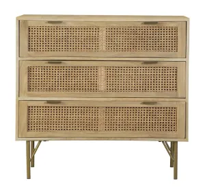 3-drawer Accent Cabinet Natural and Antique Brass