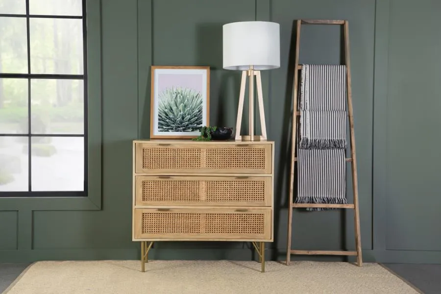 3-drawer Accent Cabinet Natural and Antique Brass