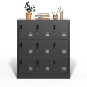 9-Door Employee Storage Locker, Metal Lockers for Office, Gym, School, and Homewith Card Slot (Black)