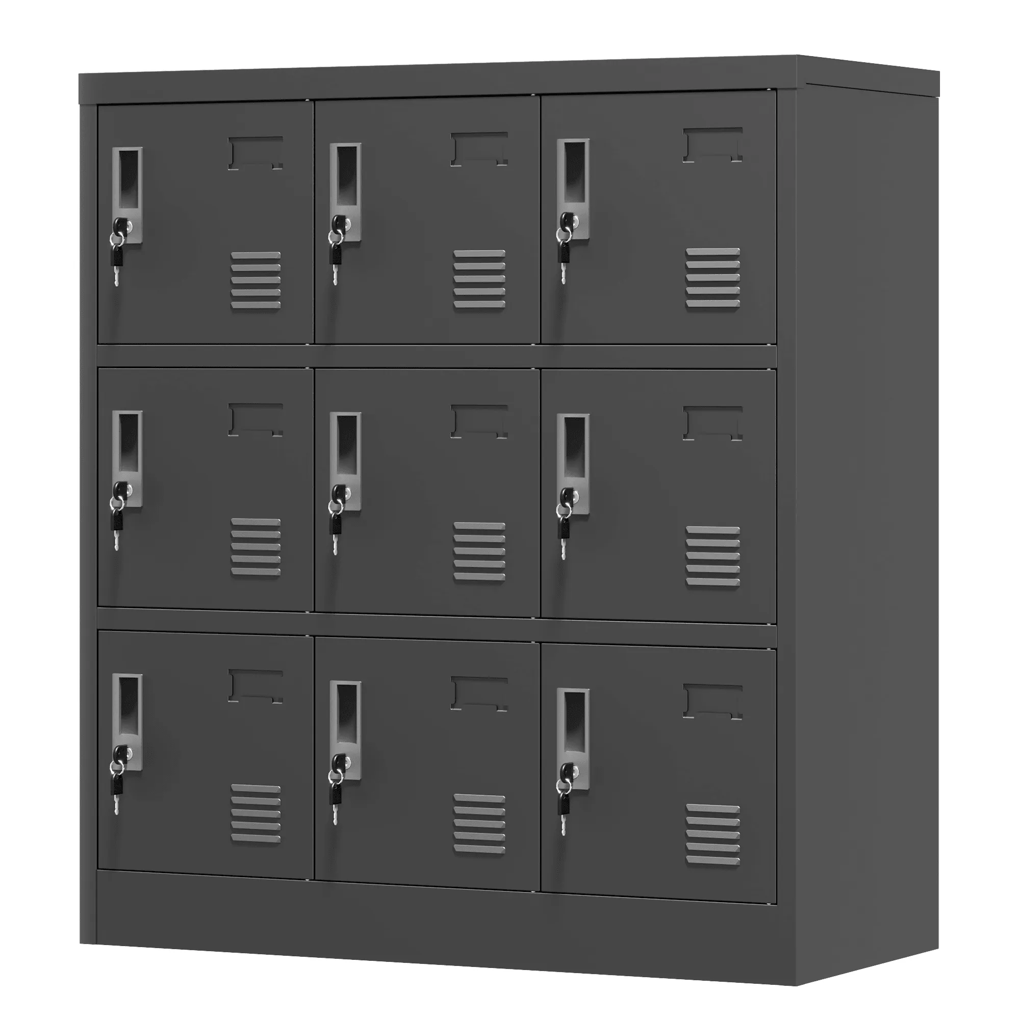 9-Door Employee Storage Locker, Metal Lockers for Office, Gym, School, and Homewith Card Slot (Black)