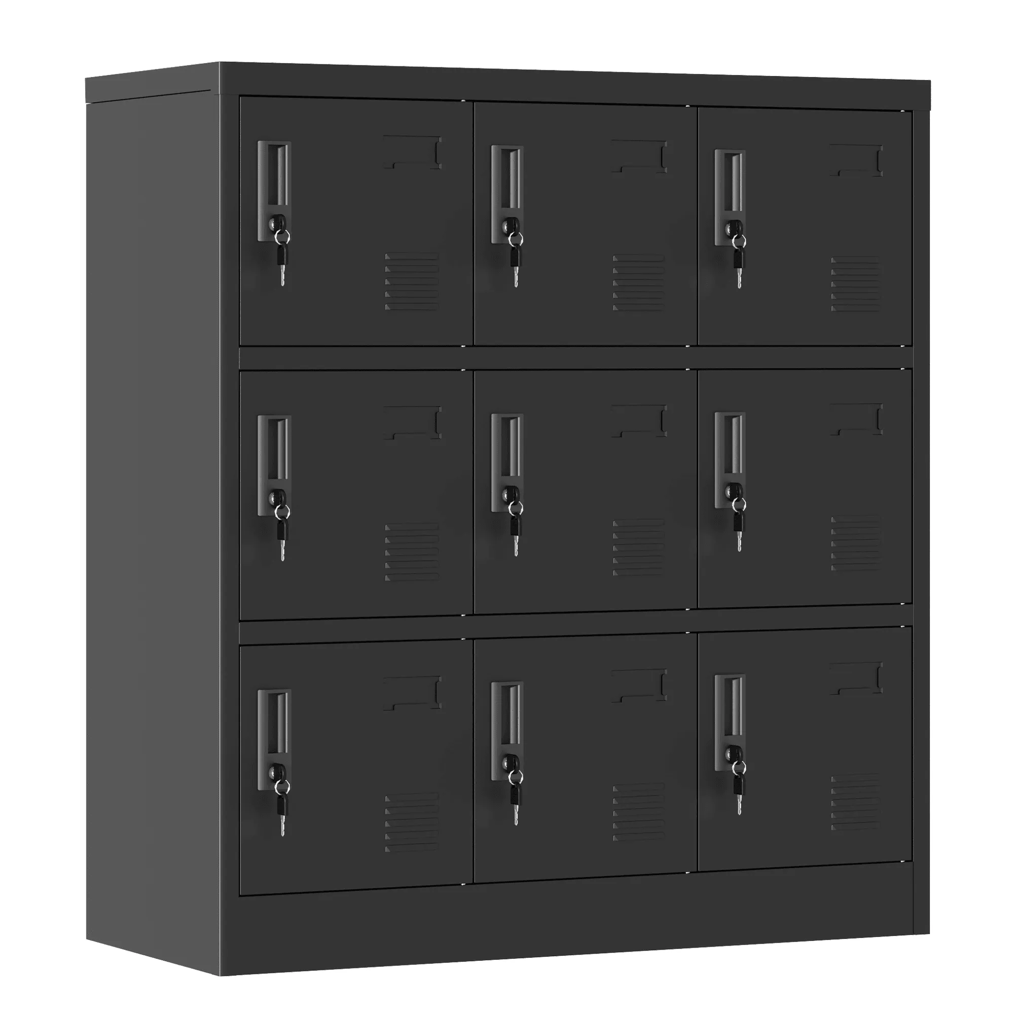 9-Door Employee Storage Locker, Metal Lockers for Office, Gym, School, and Homewith Card Slot (Black)