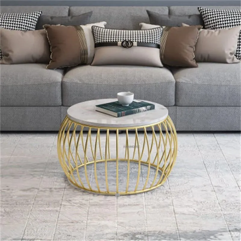 Aaliya Mart Modern Round Coffee Table Sets - Stacking Marble Nesting Table with Metal Frame & White Finish