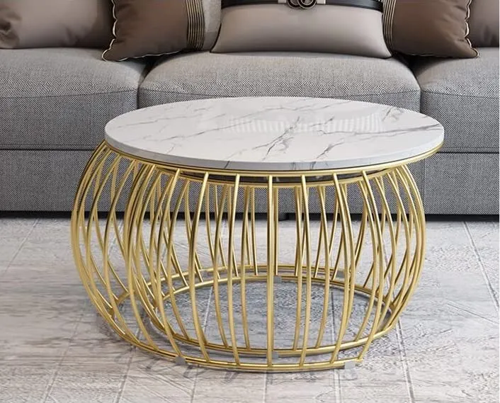 Aaliya Mart Modern Round Coffee Table Sets - Stacking Marble Nesting Table with Metal Frame & White Finish