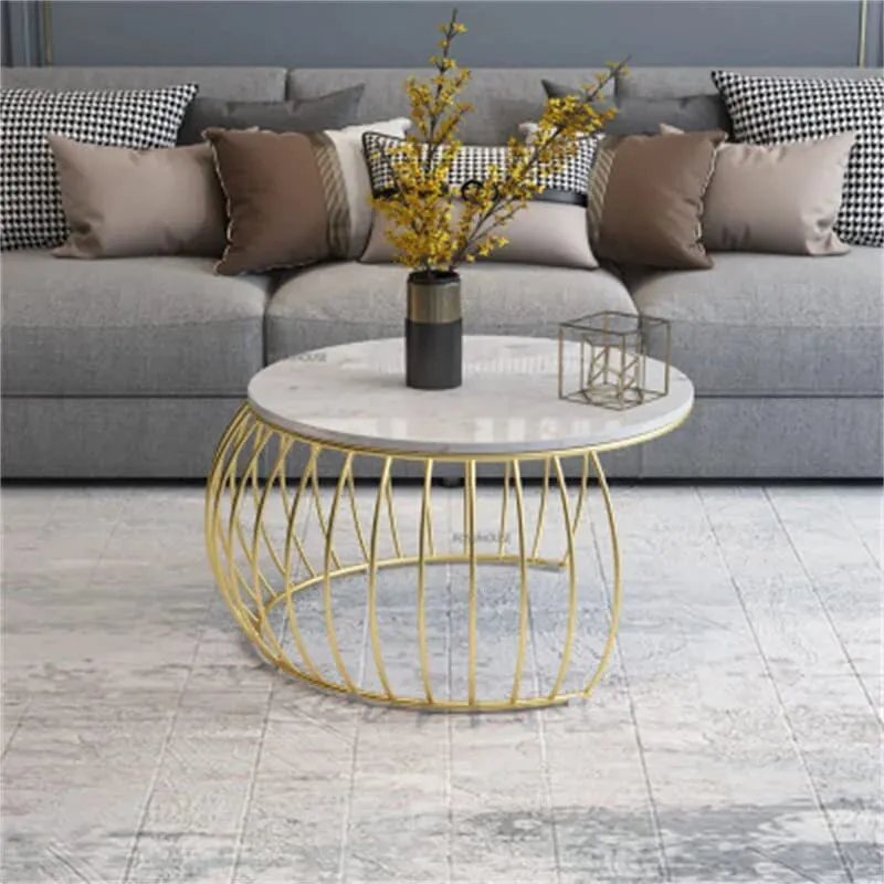 Aaliya Mart Modern Round Coffee Table Sets - Stacking Marble Nesting Table with Metal Frame & White Finish