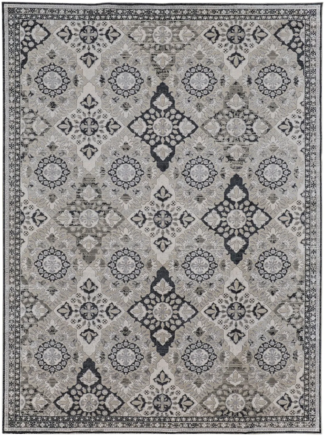 Adana Ornamental Ivory/Black/Silver Rug