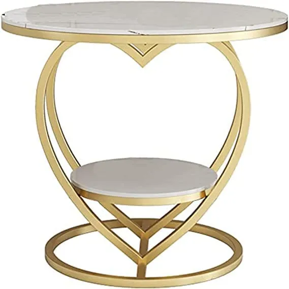 Al Hama Edeueque Decorative Accent Coffee Table Simple Modern Bedside Cabinet Round Table Wooden Top And Metal Frame Table Living Room Sofa Side Table. (White Top And Gold Frame)