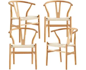 Anemone Set of 4 Wishbone Dining Chair Beech Timber Replica Hans Wenger Natural