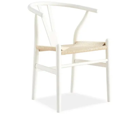 Anemone Set of 8 Wishbone Dining Chair Beech Timber Replica Hans Wenger - White