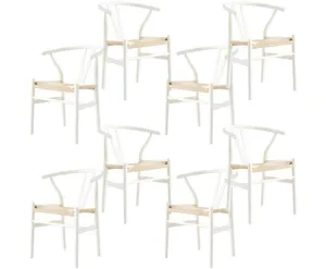 Anemone Set of 8 Wishbone Dining Chair Beech Timber Replica Hans Wenger - White