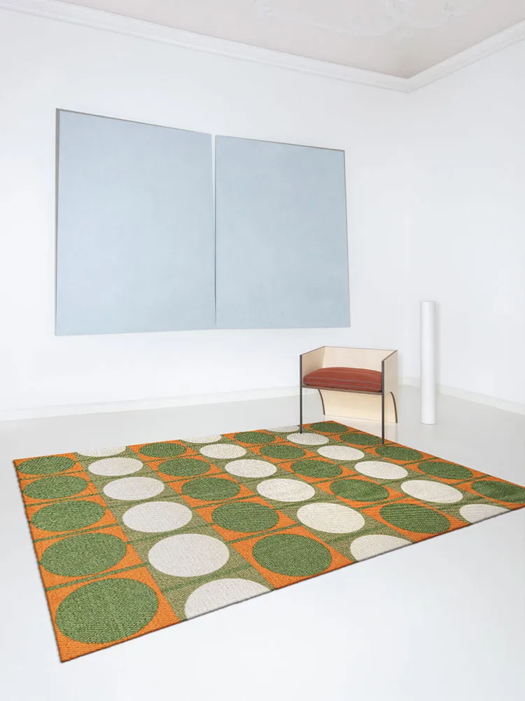 Austin Retro Circle Green and Orange Wool Rug