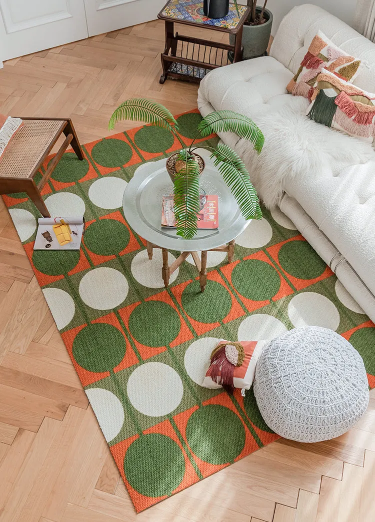 Austin Retro Circle Green and Orange Wool Rug