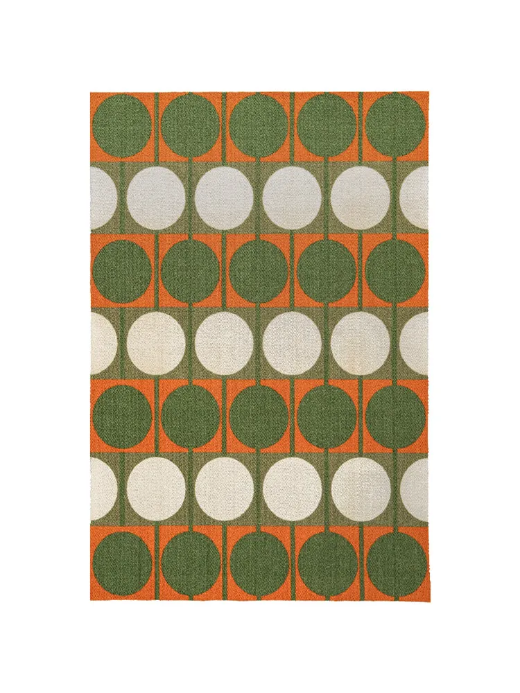 Austin Retro Circle Green and Orange Wool Rug