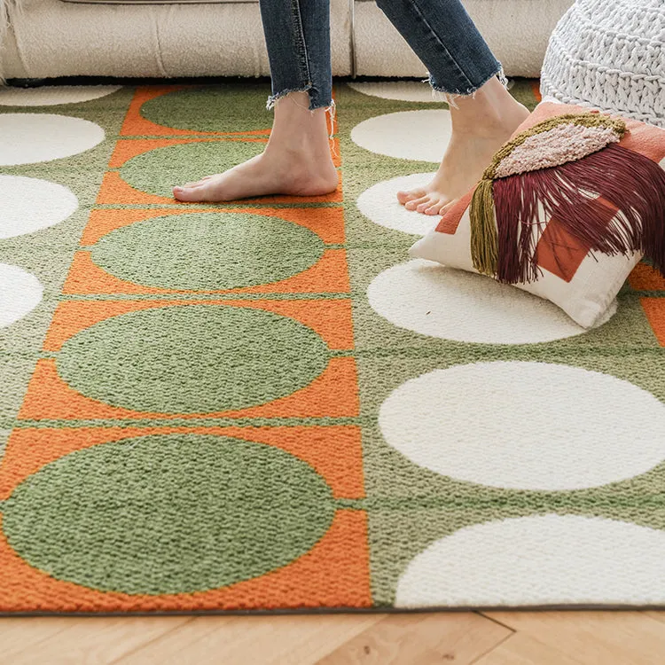 Austin Retro Circle Green and Orange Wool Rug