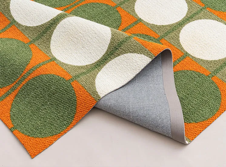 Austin Retro Circle Green and Orange Wool Rug