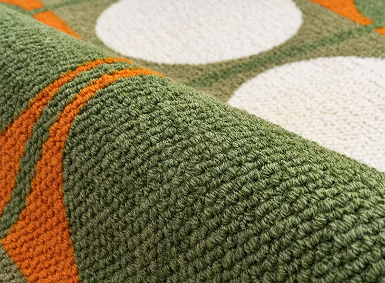 Austin Retro Circle Green and Orange Wool Rug