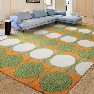 Austin Retro Circle Green and Orange Wool Rug