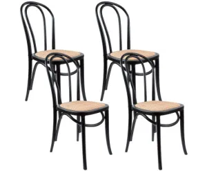 Azalea Arched Back Dining Chair 4 Set Solid Elm Timber Wood Rattan Seat - Black