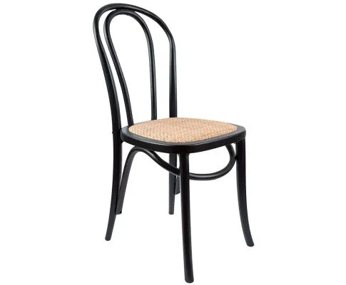 Azalea Arched Back Dining Chair 4 Set Solid Elm Timber Wood Rattan Seat - Black