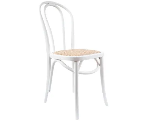 Azalea Arched Back Dining Chair 4 Set Solid Elm Timber Wood Rattan Seat - White