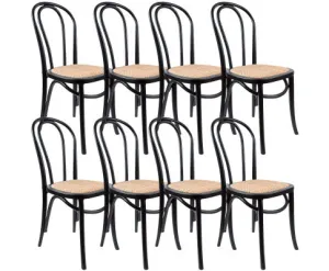 Azalea Arched Back Dining Chair 8 Set Solid Elm Timber Wood Rattan Seat - Black