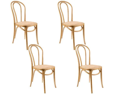 Azalea Arched Back Dining Chair Set of 4 Solid Elm Timber Wood Rattan Seat - Oak