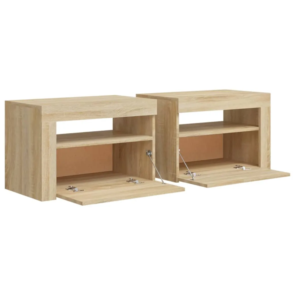 Bedside Cabinets 2 pcs with LEDs Sonoma Oak 60x35x40 cm