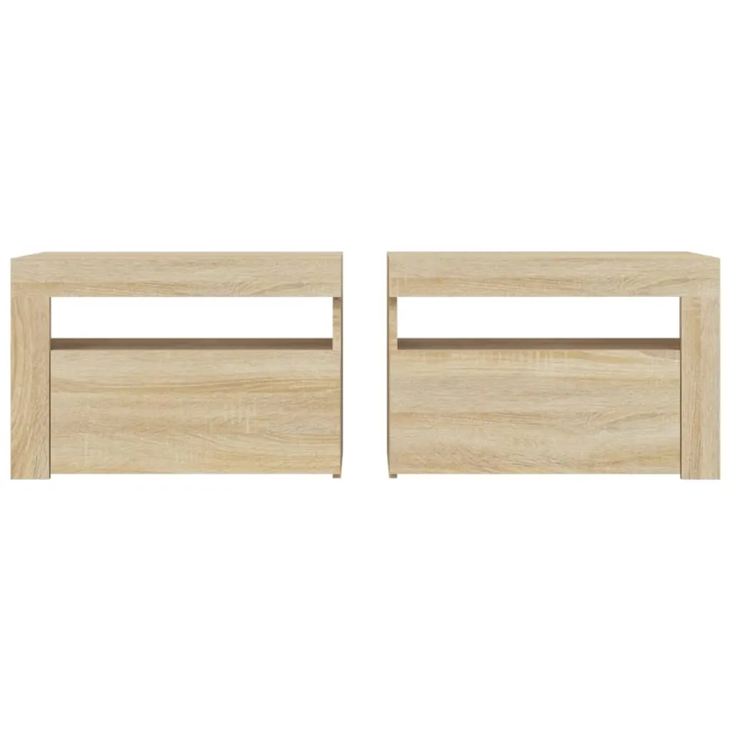 Bedside Cabinets 2 pcs with LEDs Sonoma Oak 60x35x40 cm