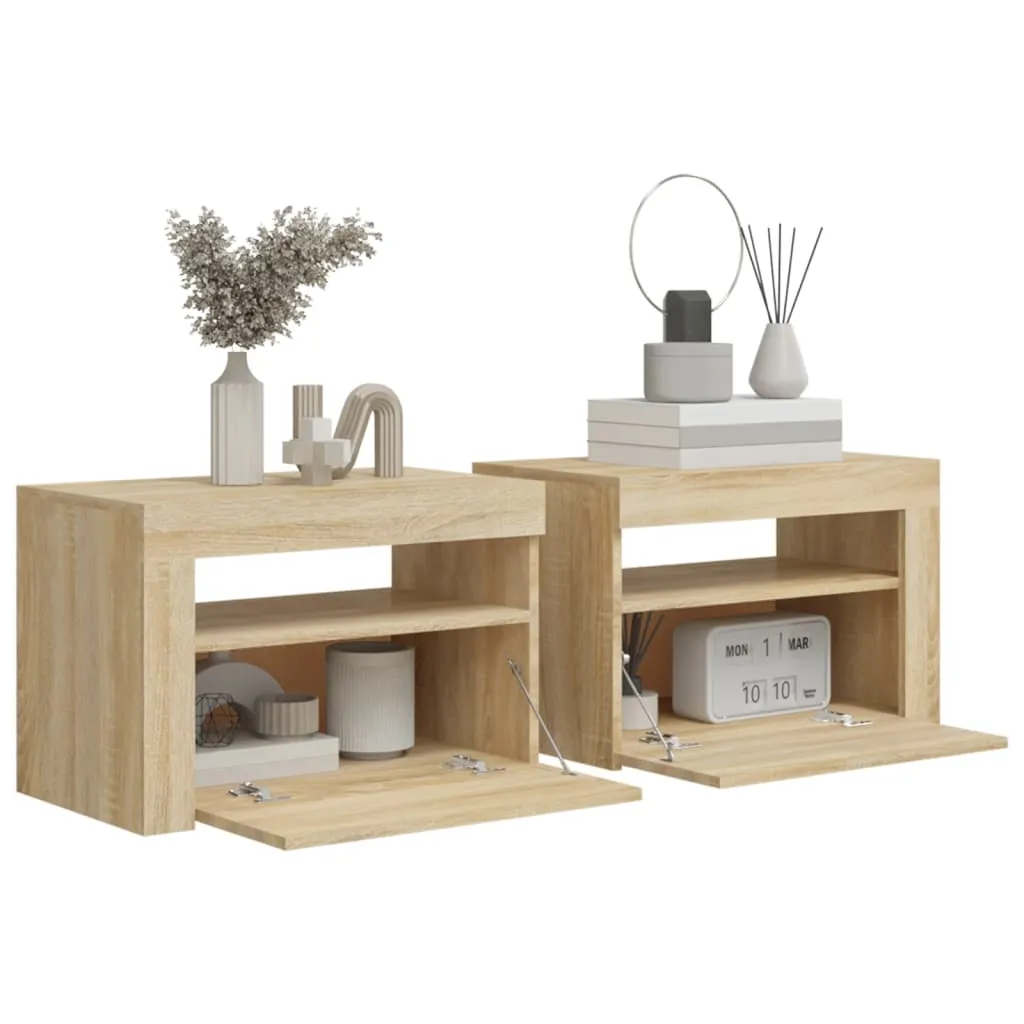 Bedside Cabinets 2 pcs with LEDs Sonoma Oak 60x35x40 cm