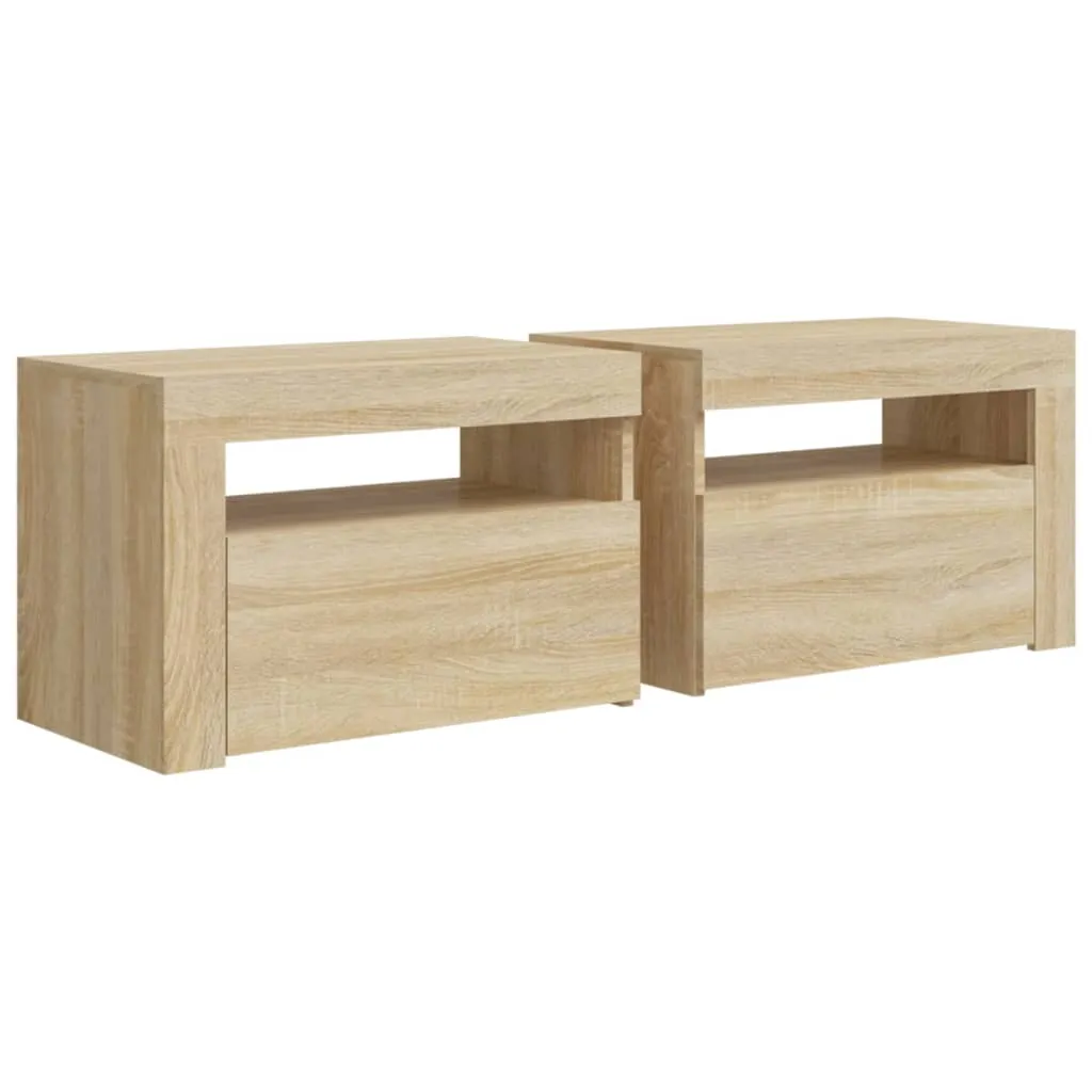 Bedside Cabinets 2 pcs with LEDs Sonoma Oak 60x35x40 cm