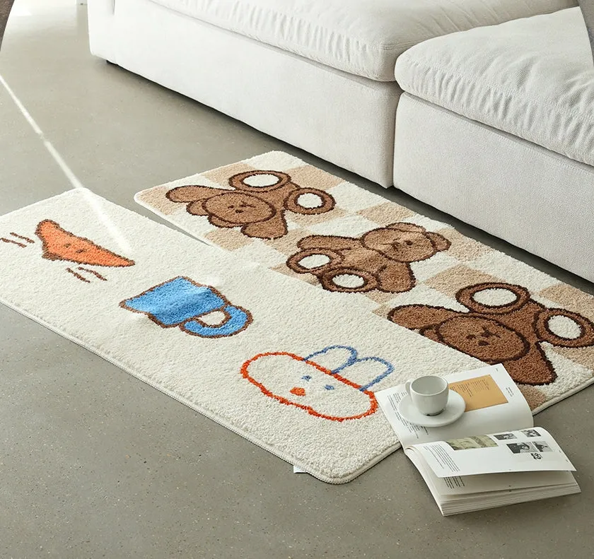 Beige Long Square Cute Animal Floor Mats Rugs Bear Bathroom Home Decor Bedroom Door Foot Pads Anti-slip Gifts