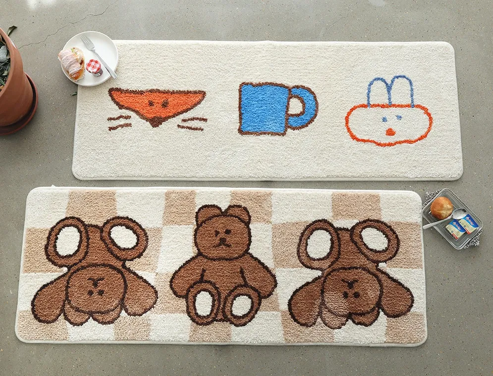 Beige Long Square Cute Animal Floor Mats Rugs Bear Bathroom Home Decor Bedroom Door Foot Pads Anti-slip Gifts