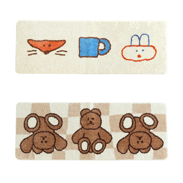 Beige Long Square Cute Animal Floor Mats Rugs Bear Bathroom Home Decor Bedroom Door Foot Pads Anti-slip Gifts