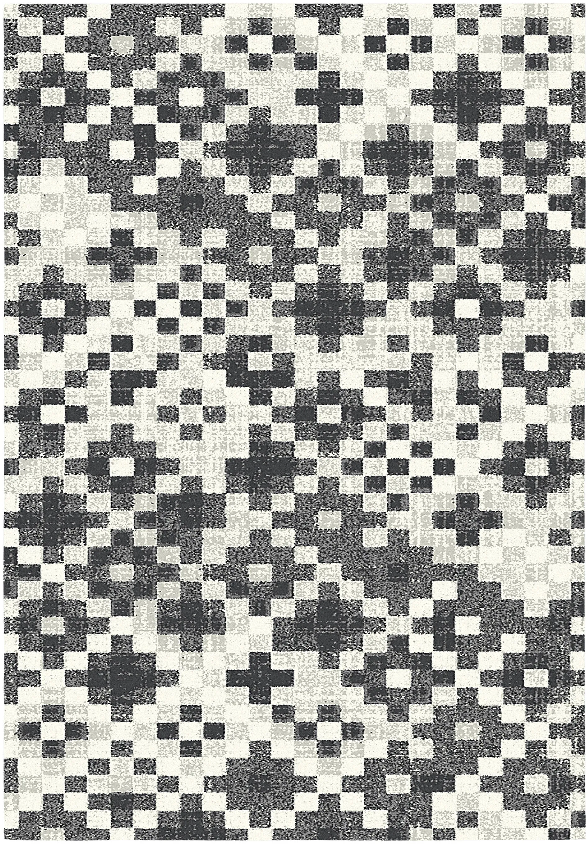 Black/Grey Fractals Vintage Geometric Check Pattern Area Rug (Black/Silver Grey/Cream, 120x170cm)