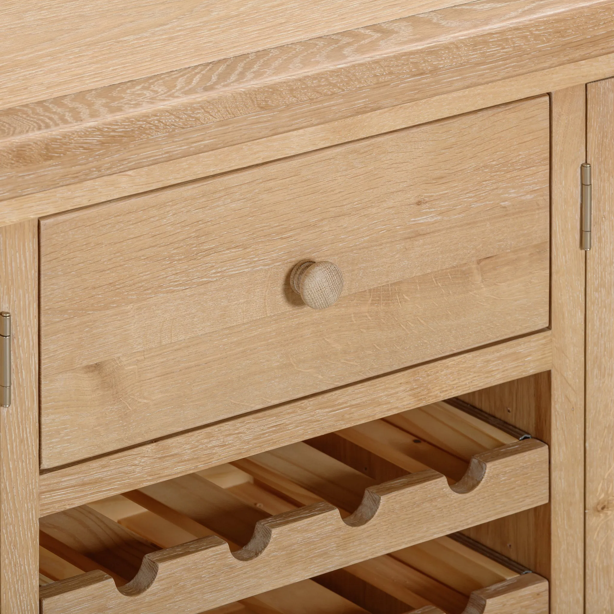 Burford Grand Sideboard with Wine Rack in Natural Oak