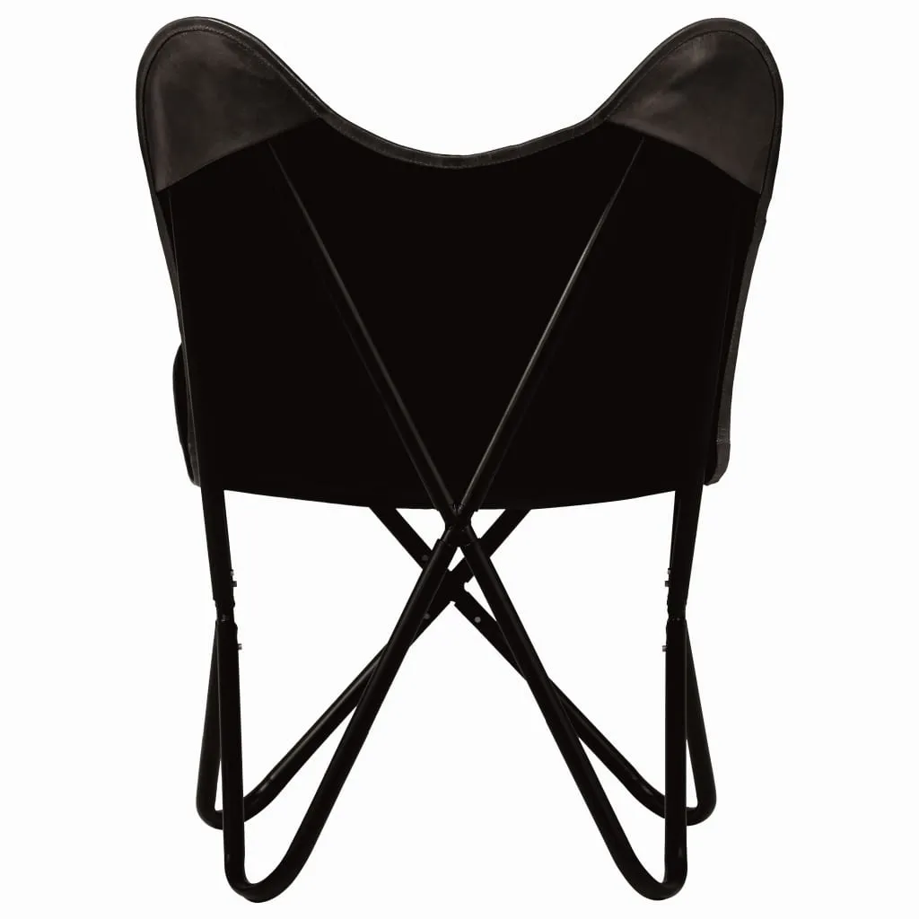 Butterfly Chairs 2 pcs Black Kids Size Real Leather