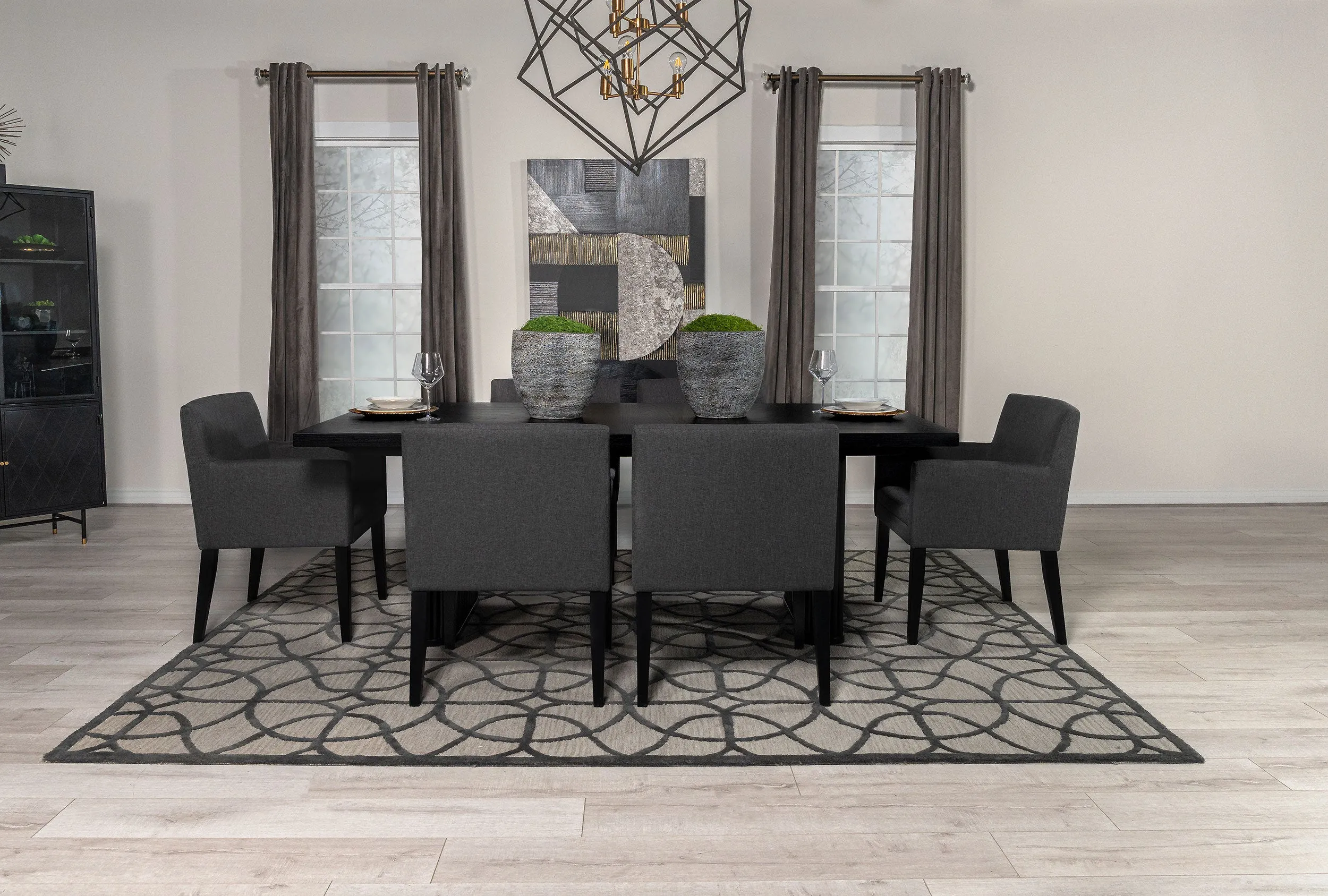 Catherine Double Pedestal Dining Table Set Grey Black