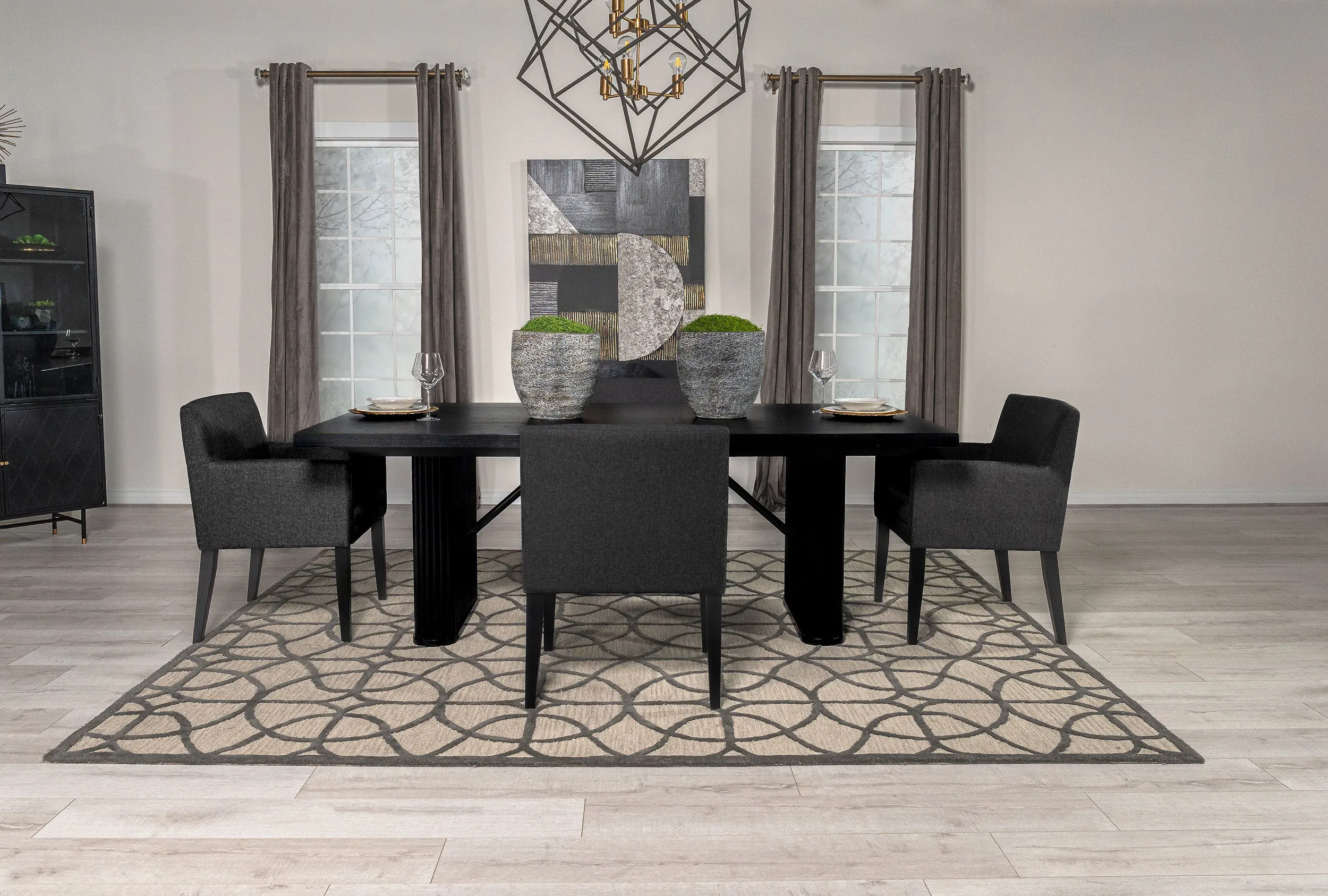 Catherine Double Pedestal Dining Table Set Grey Black