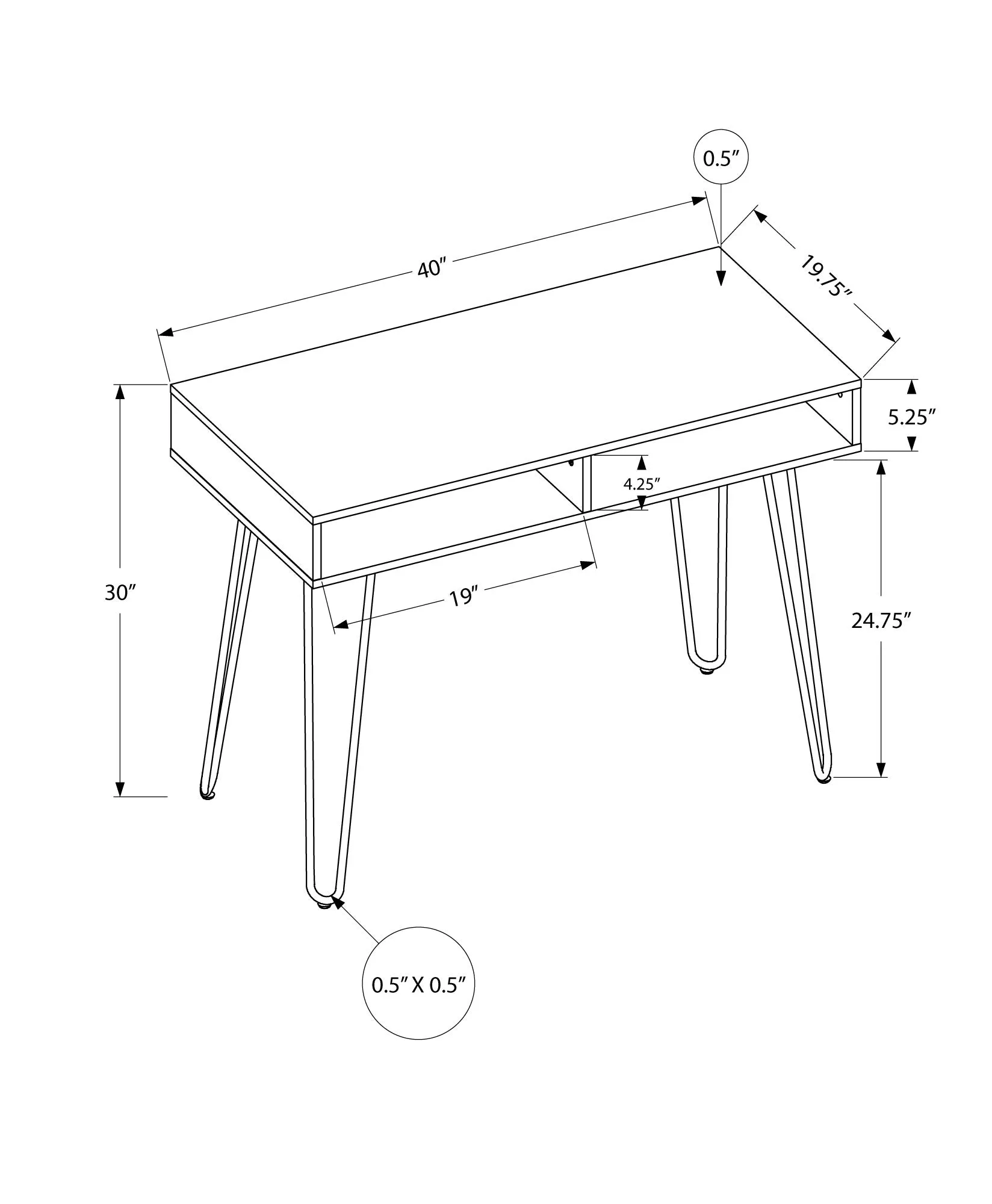 Computer Desk - 40"L / Dark Taupe / Black Metal