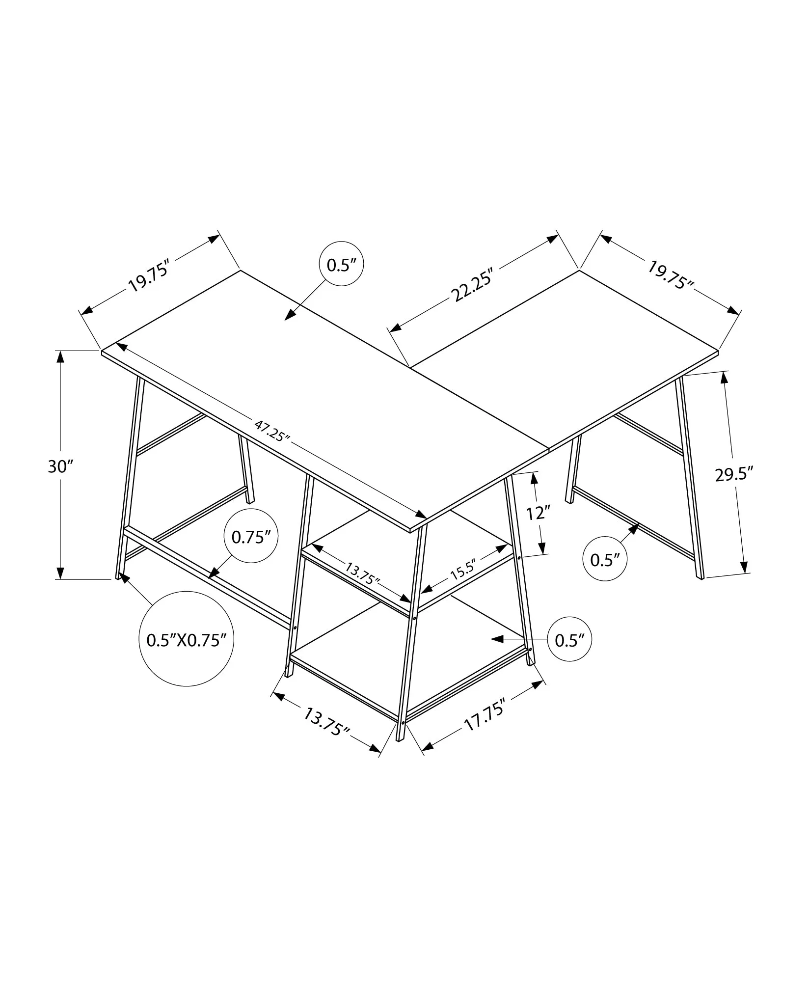 Computer Desk - 48"L / Dark Taupe Top/ Black Metal Corner