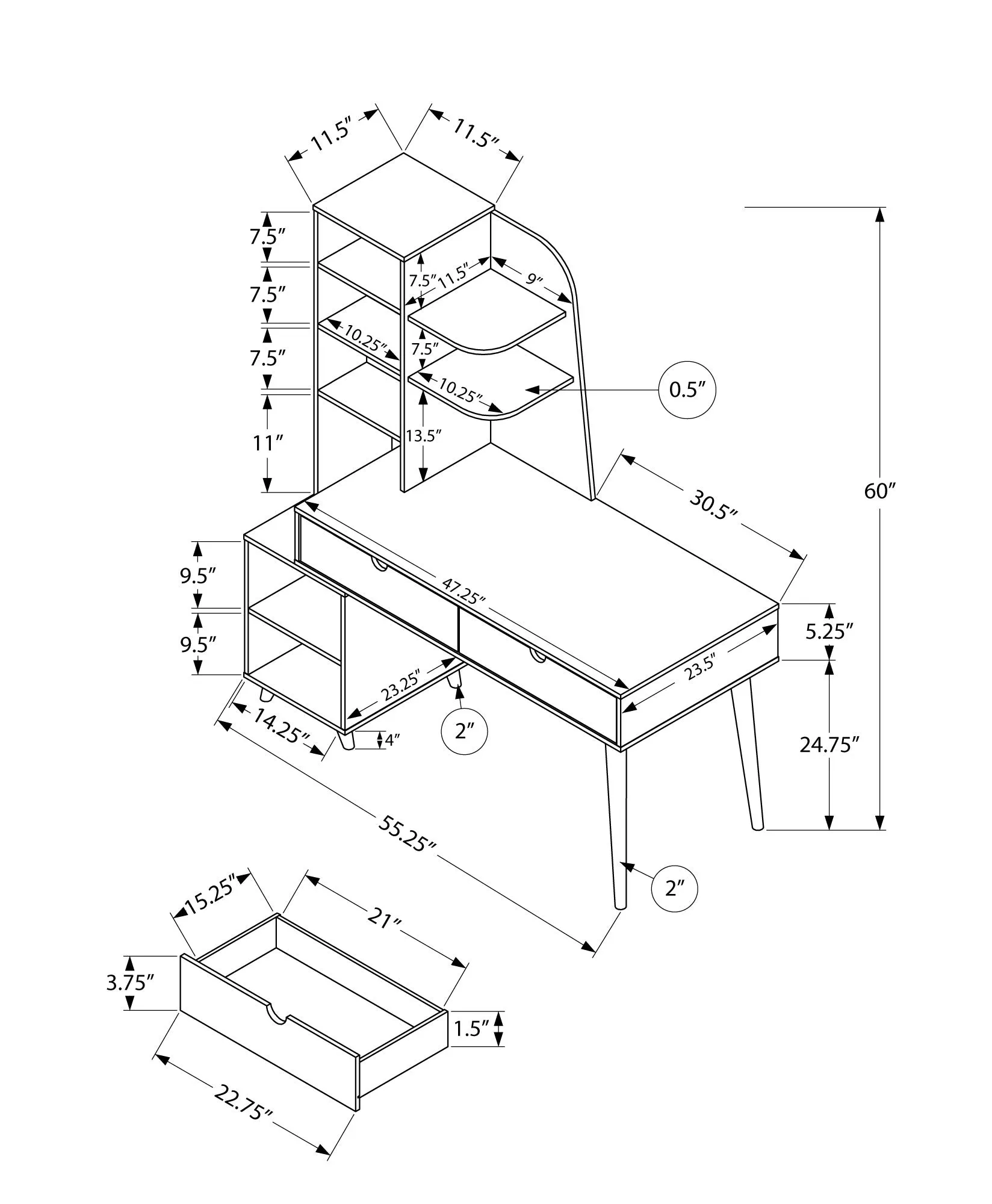 Computer Desk - 55"L / Espresso With Bookcase