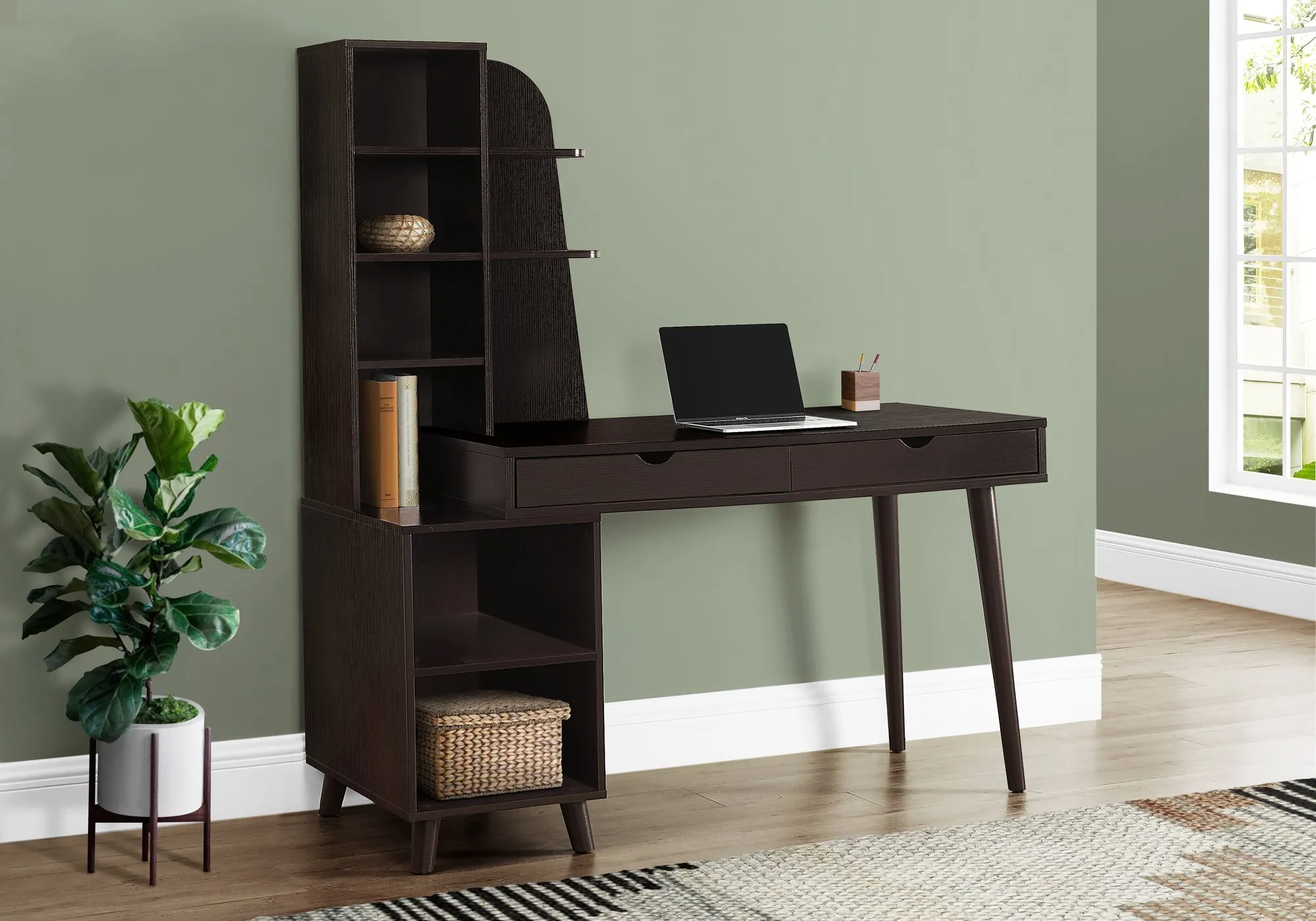 Computer Desk - 55"L / Espresso With Bookcase