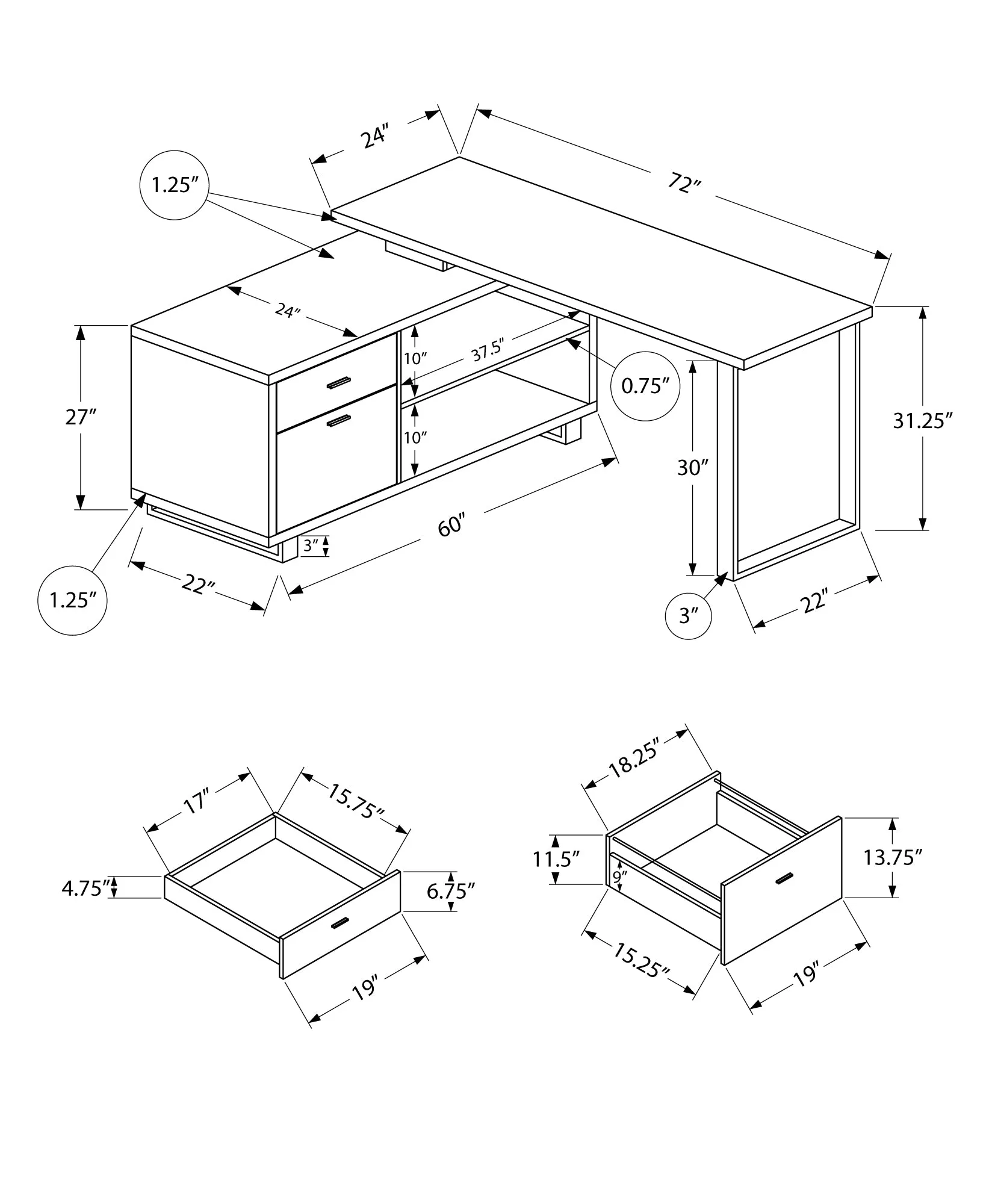 Computer Desk - 72"L Espresso / Black Executive Corner