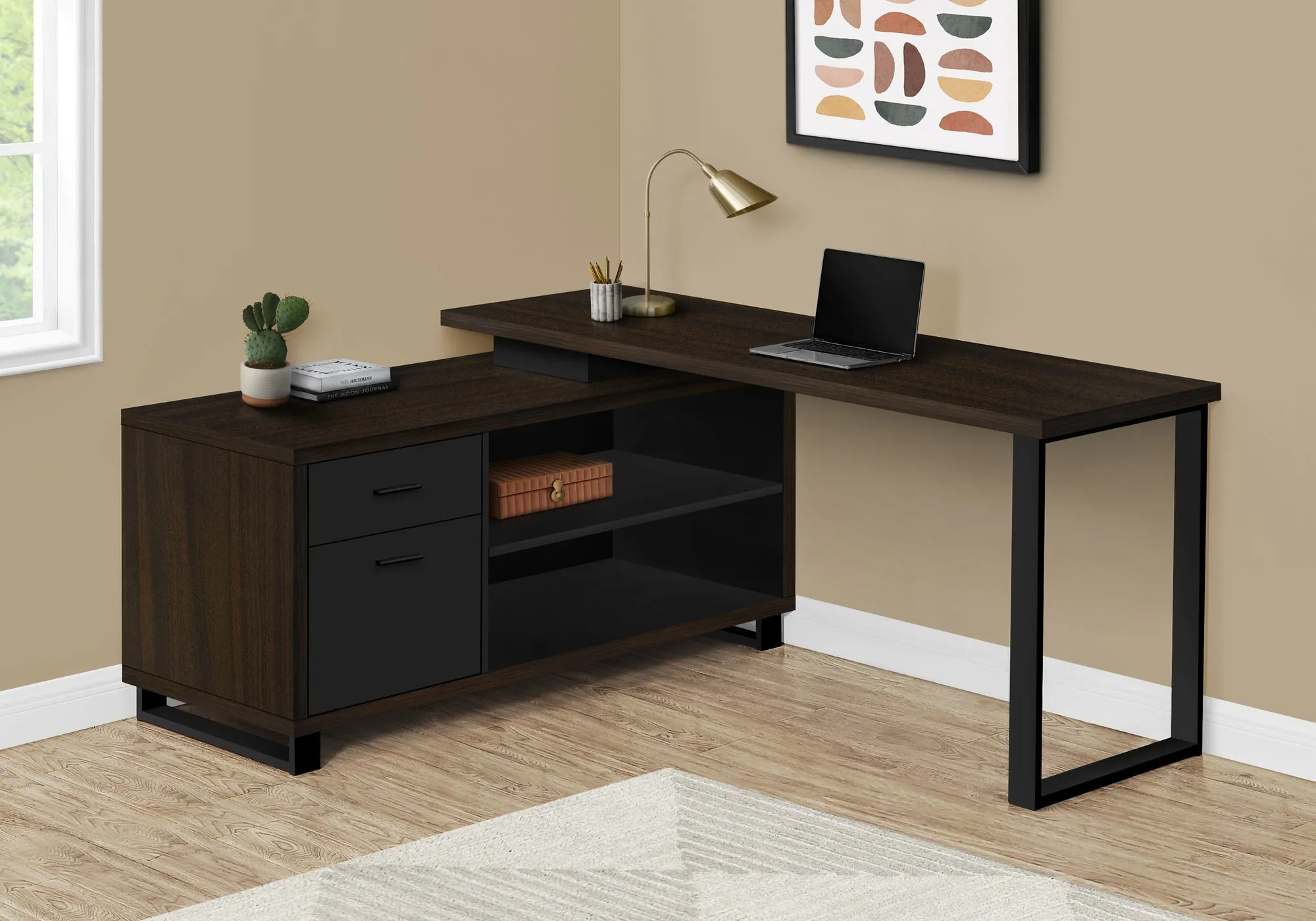 Computer Desk - 72"L Espresso / Black Executive Corner