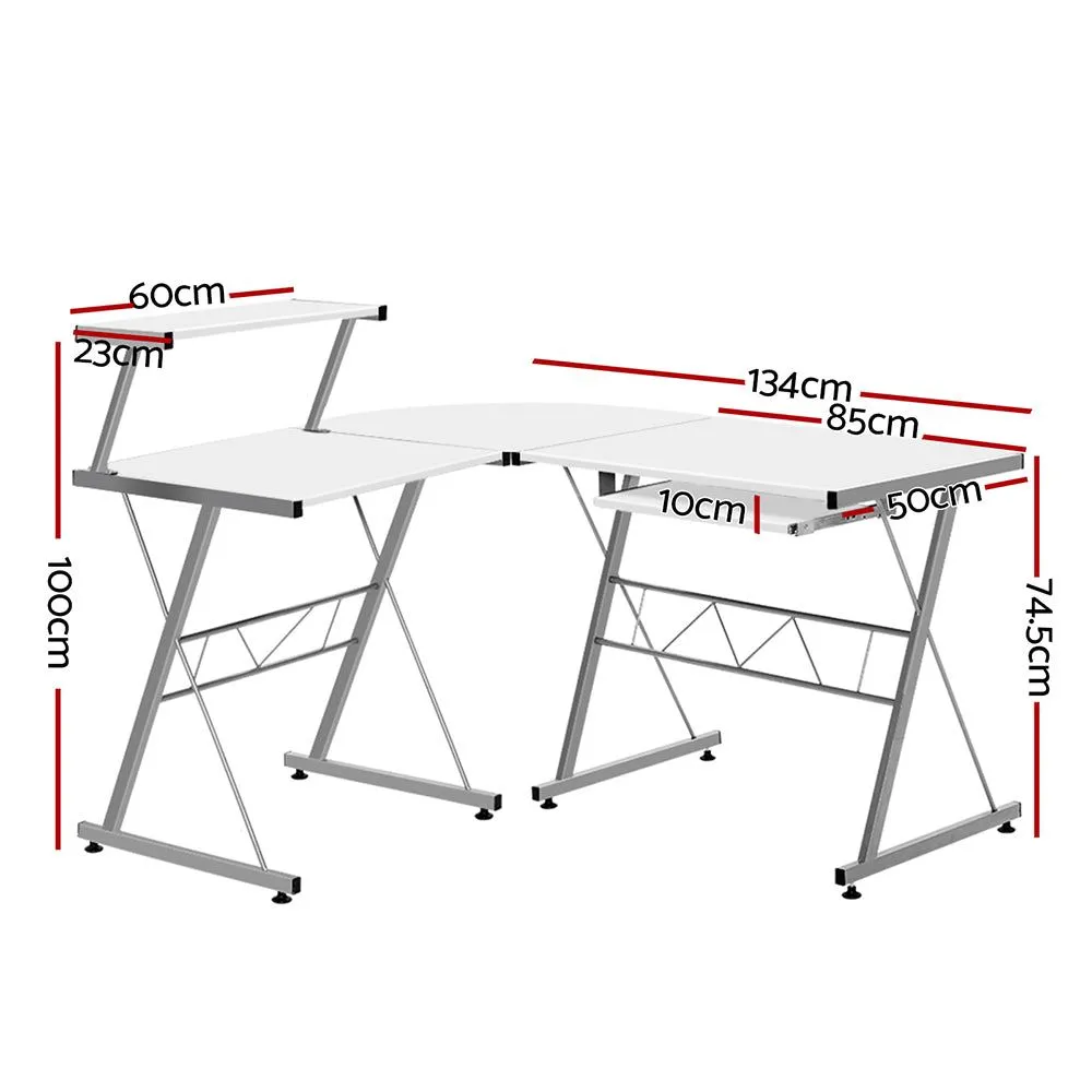 Corner Metal Pull Out Table Desk - White